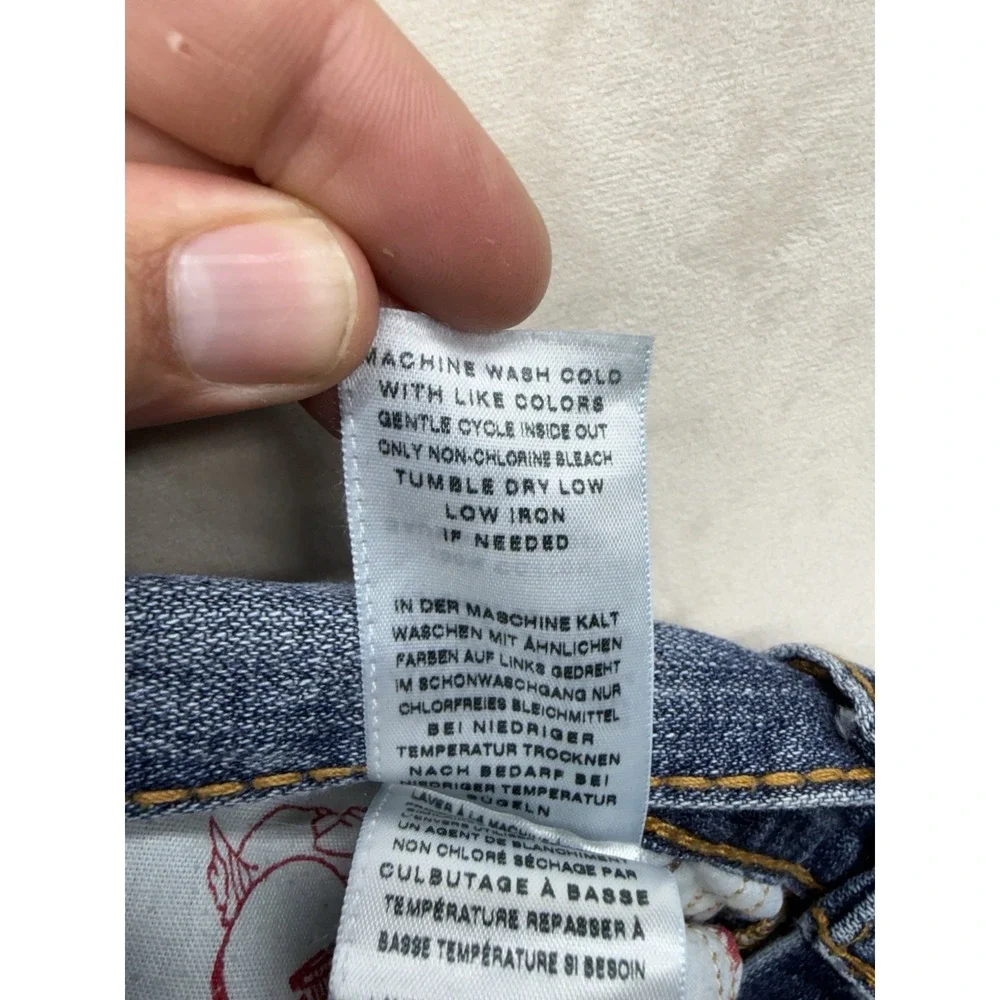 True Religion Ricky Jeans Men's 33 Blue Distressed Straight Flap Big T MJA859M6